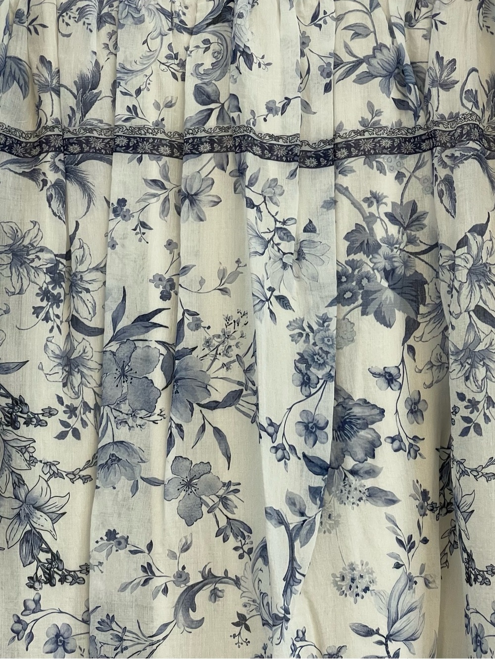 Boho Chic CottageCore Feminine Women's White Blue Floral Tiered Maxi Skirt XL - Picture 6 of 15